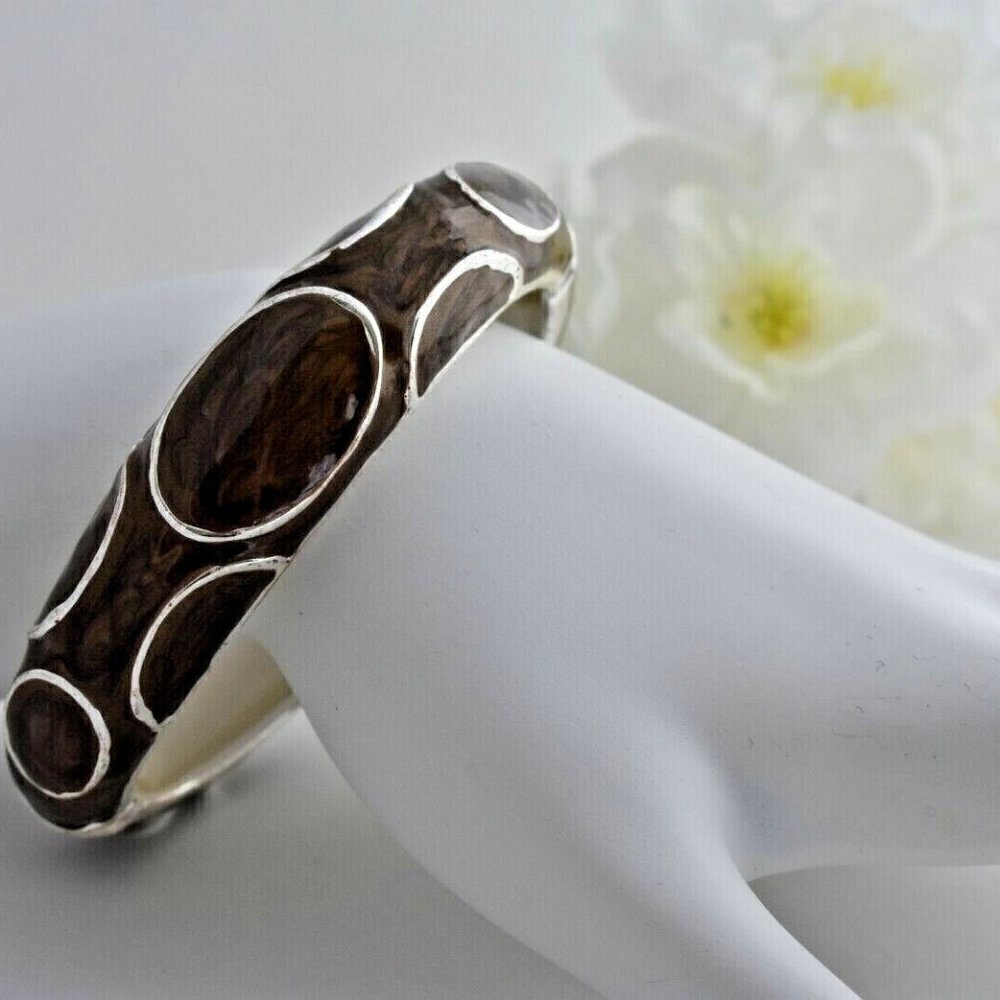 Brown Enamel Fall Clamping Bangle Bracelet
